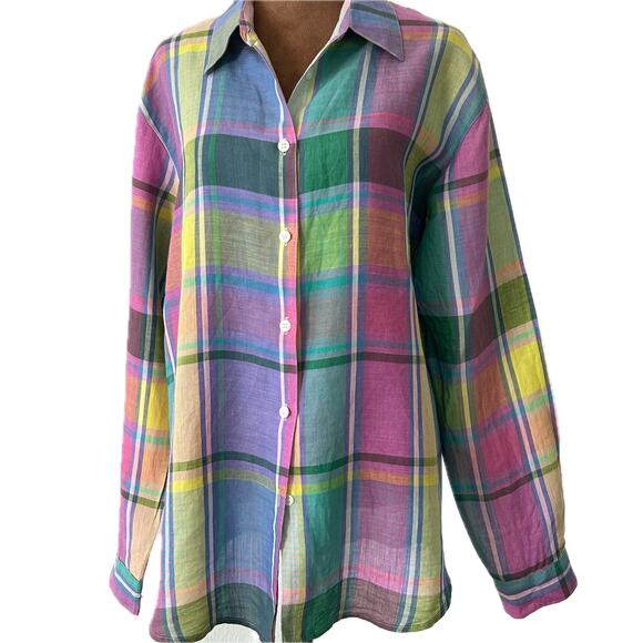 Women's Linen Button Up Shirt Sz. 12 / Large Preppy Classic Country Ranch - Picture 3 of 9